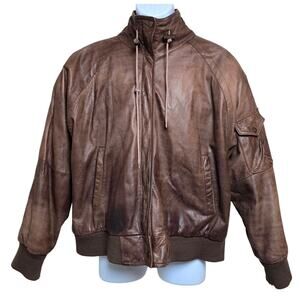 VTG Izzi Brown Bomber Jacket Insulated Normandy Lining Map Aviator Flight Mens L